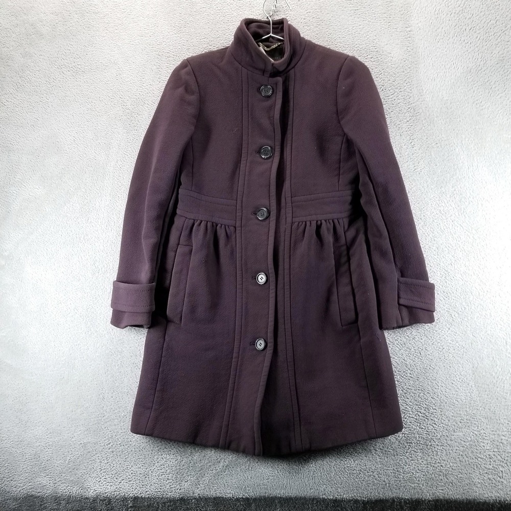 J Crew Coat Womens 6 Purple Double Cloth Wool Funnel Neck Mid Length Overcoat